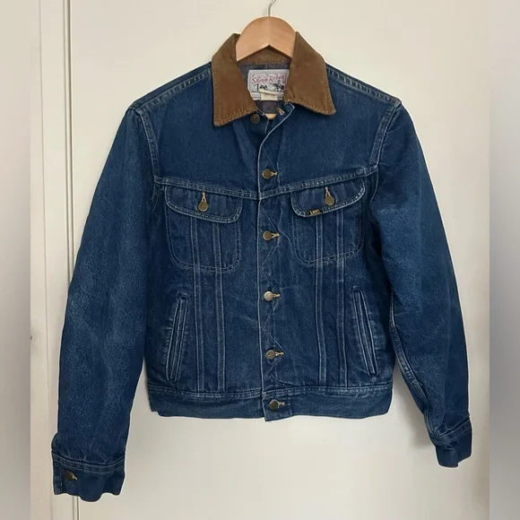 Vintage Lee Storm Rider Denim Jacket Men's Size 36R Corduroy Collar